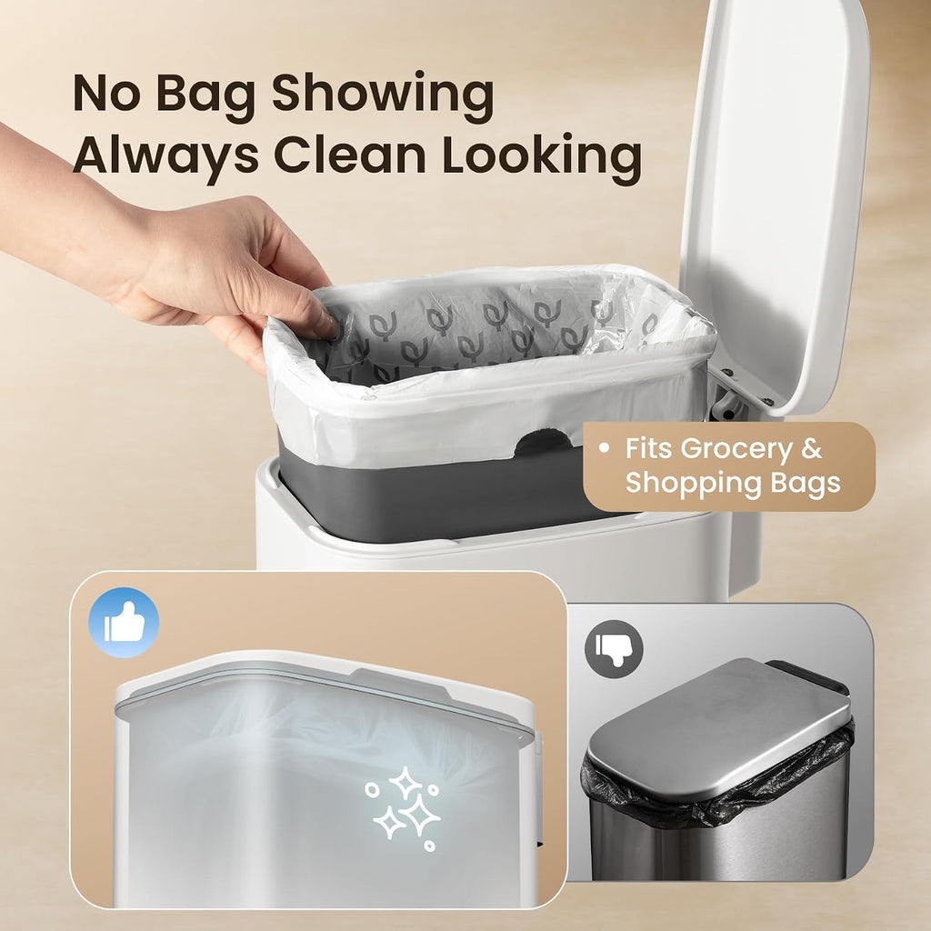 Cesun Slim Bathroom Trash Can with Lid, Soft Close, White, 6L/1.6 Gallon