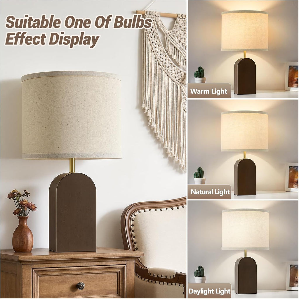 Wood Table Lamps for Bedroom,19" Farmhouse Bedside Lamps Set of 2,Walnut