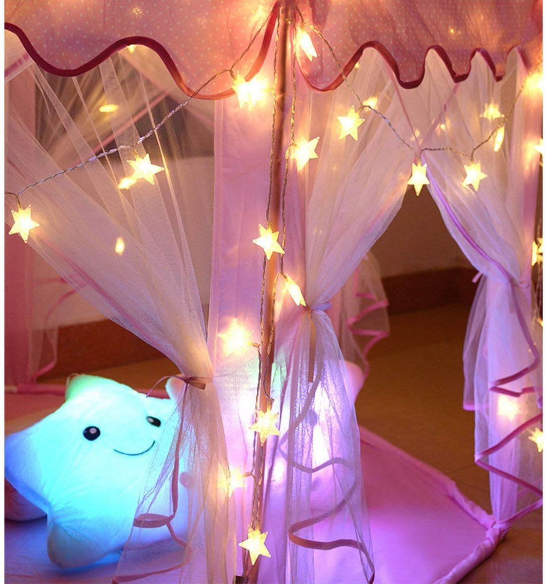 Warm White 50 Led Star Fairy Lights with Remote Control, Battery Powered Five-Pointed Star String Lights