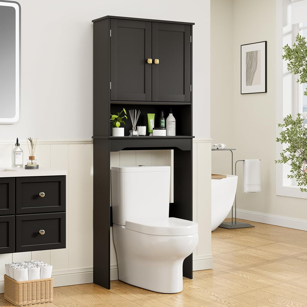 RRX Over The Toilet Storage Cabinet, Bathroom Above Organizer (Black)