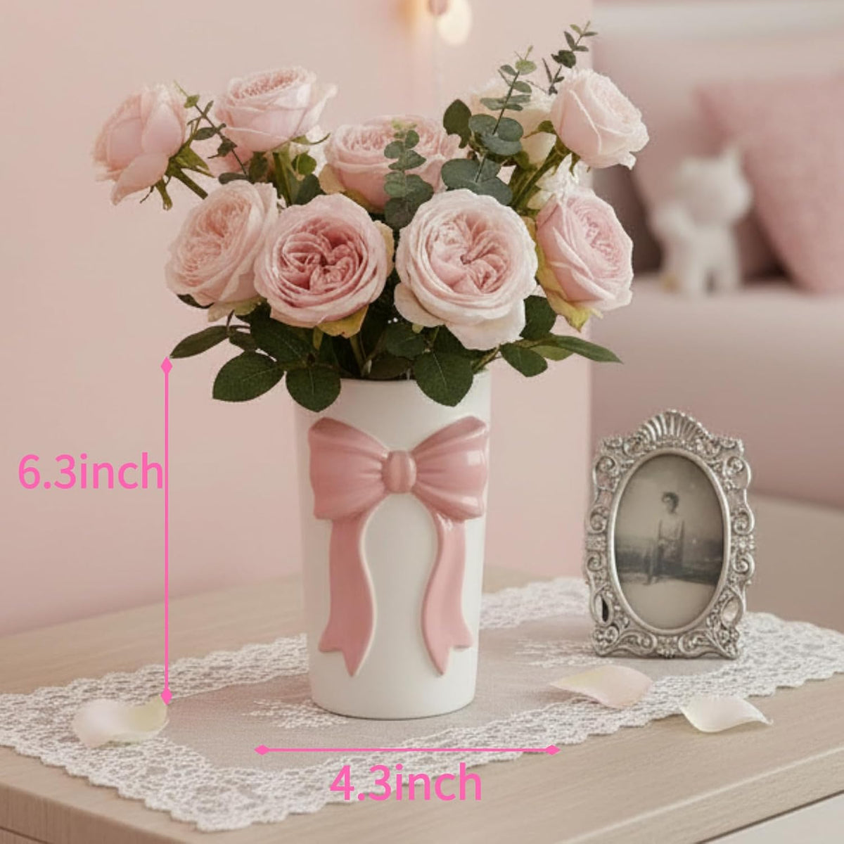Pen Holder Bow Vase, White Flower Vase for Home Decor