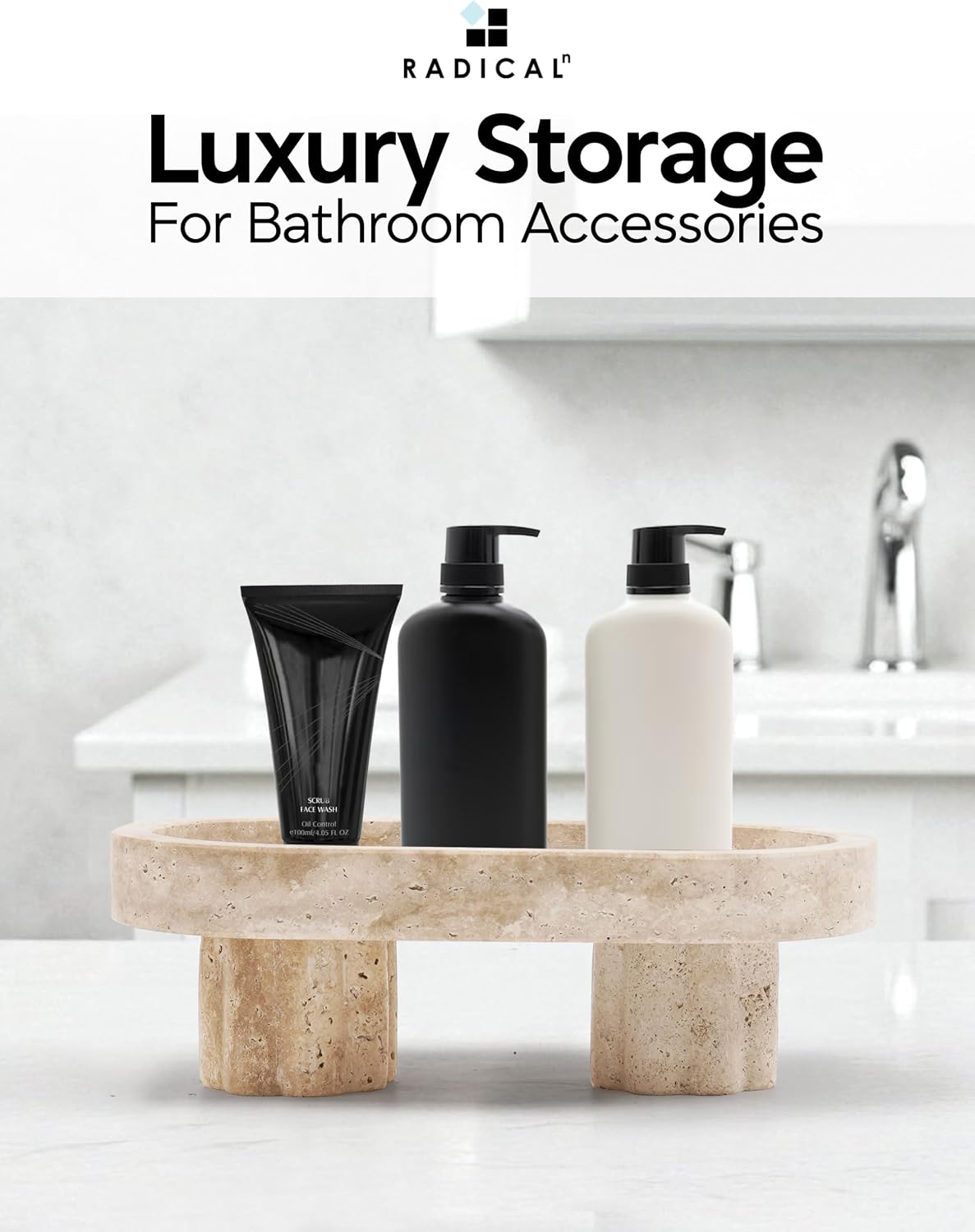 Radicaln Travertine Tray with Legs 10" Decorative Bathroom Vanity Tray