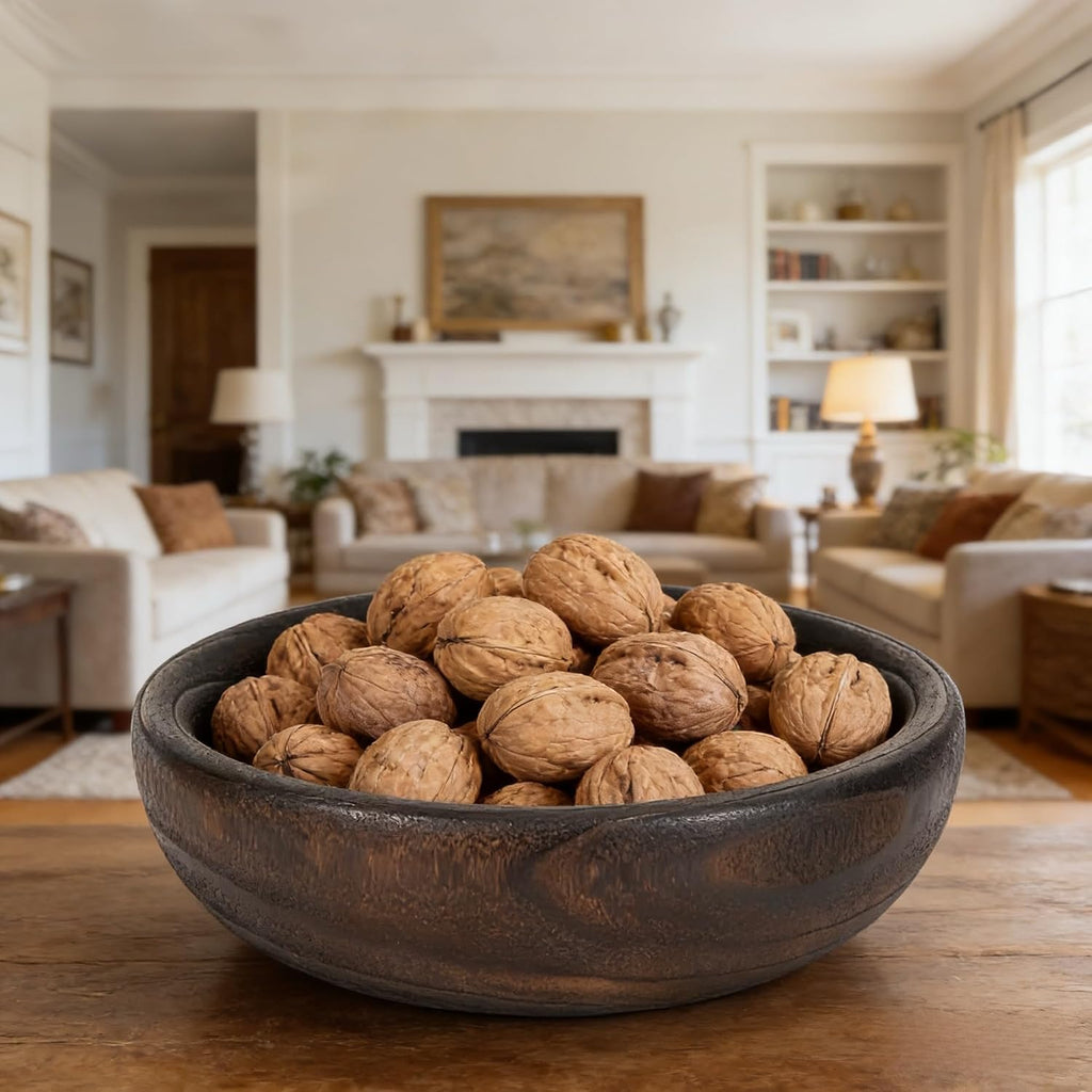 Wooden Decorative Bowl, Approx 12.6 Inch,Hand Crafted Wooden Dough Decor Bowl, Table Centerpiece Decor Bowl, is perfect for sepak takraw ,coin,remote, cosmetics and keys Storage bowl (Large)