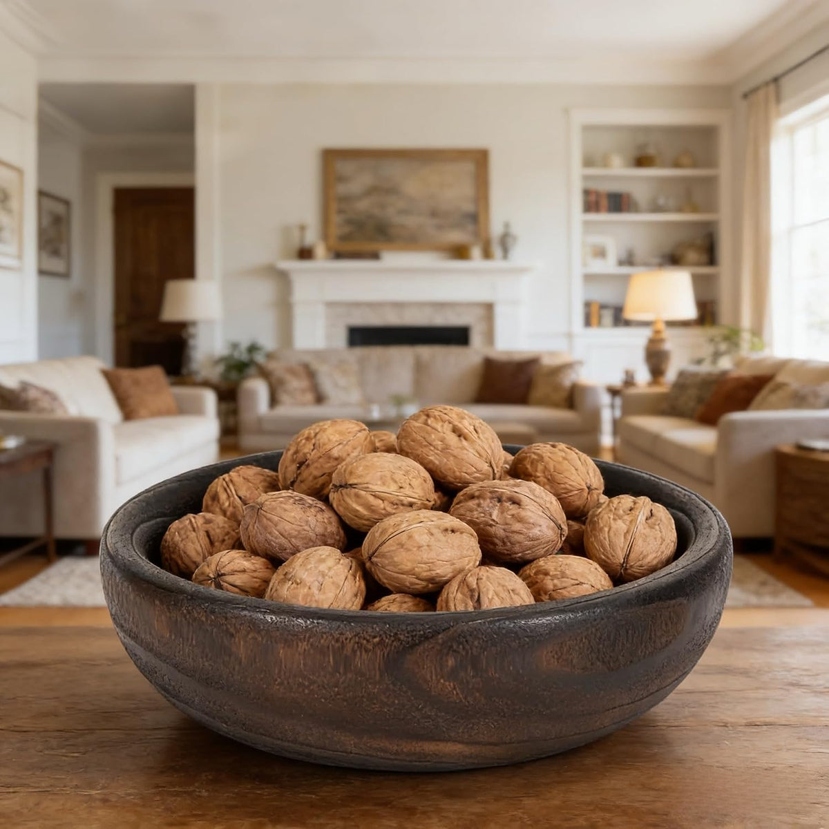 Wooden Decorative Bowl, Approx 12.6 Inch,Hand Crafted Wooden Dough Decor Bowl, Table Centerpiece Decor Bowl, is perfect for sepak takraw ,coin,remote, cosmetics and keys Storage bowl (Large)