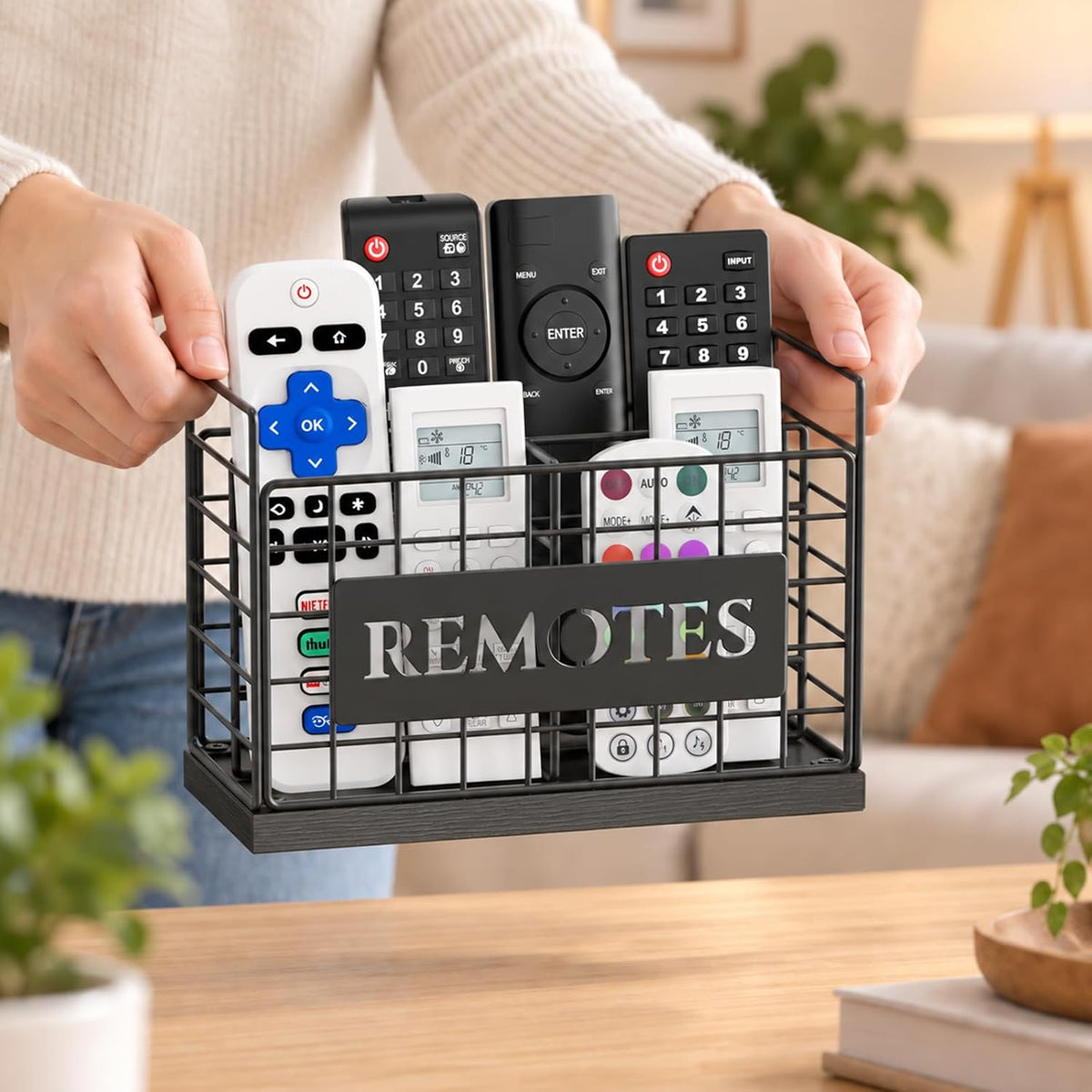 4‑Slot remote control holder, Remote Caddy with Side Handles