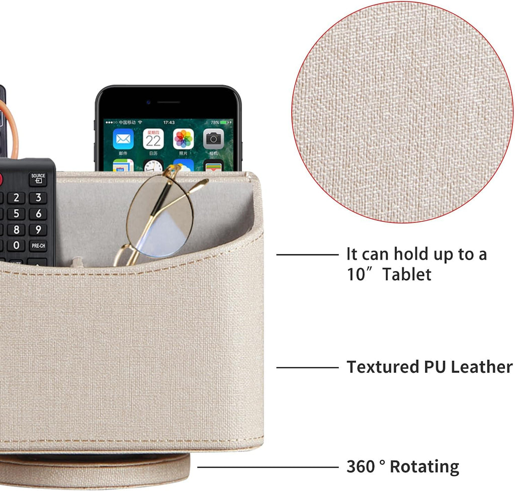 YAPISHI Gold flower pattern Leather Remote Control Holder,360 Degree Spinning Desk TV Remote Caddy/Box,nightstand Organizer for Controller,Media,Cosmetic, Mobile Phone, Pen/Pencil Stationery Storage