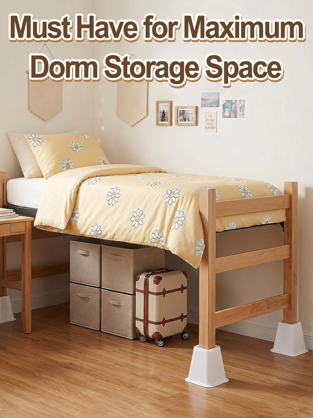Bigmeta 6" Stable Bed Risers for Dorm Twin XL - White, 4 Pcs