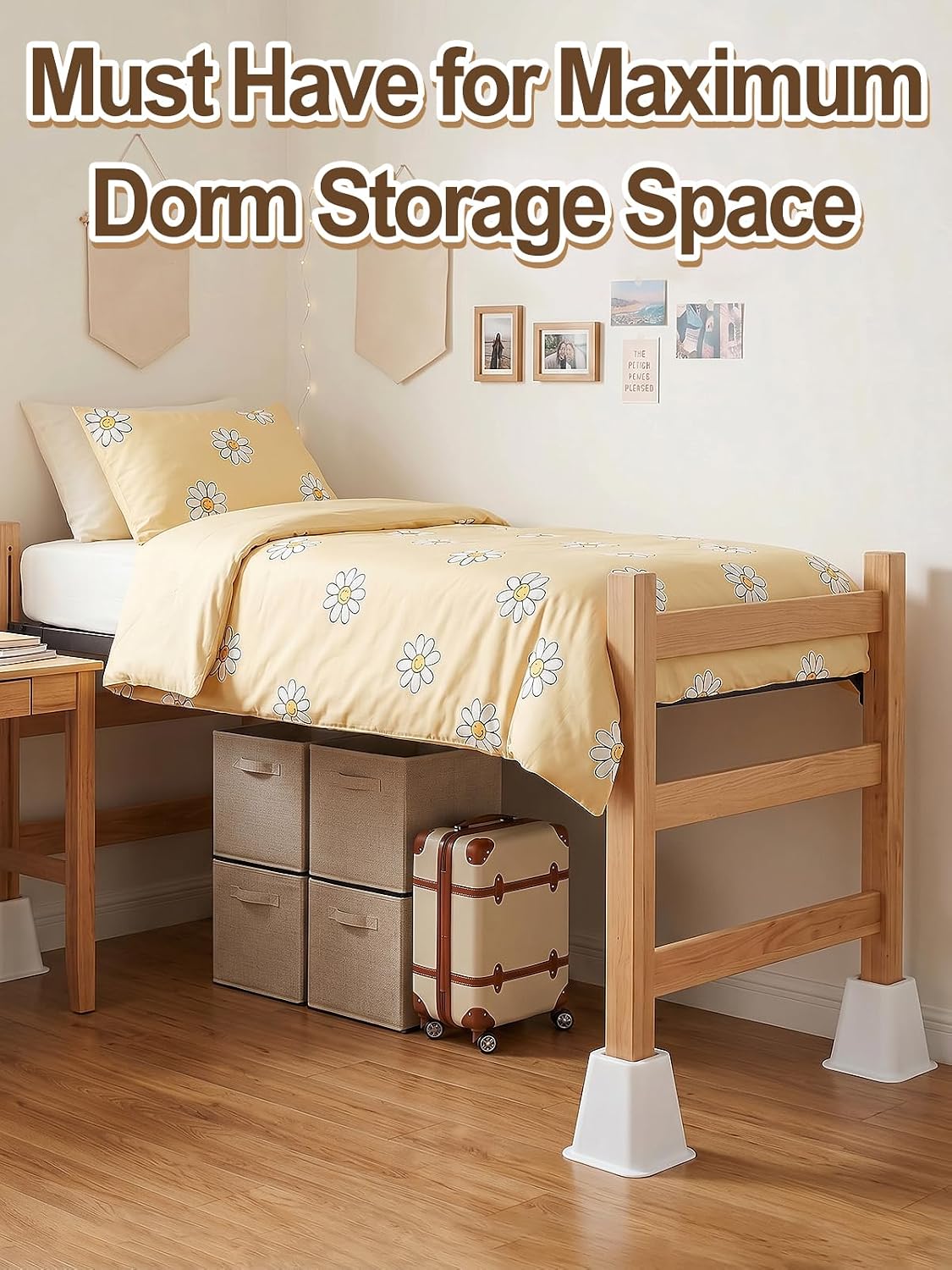 Bigmeta 6" Stable Bed Risers for Dorm Twin XL - White, 4 Pcs