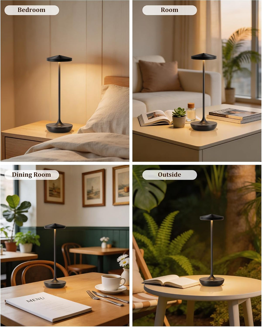 LED Rechargeable Portable Cordless Table Lamp (Black)