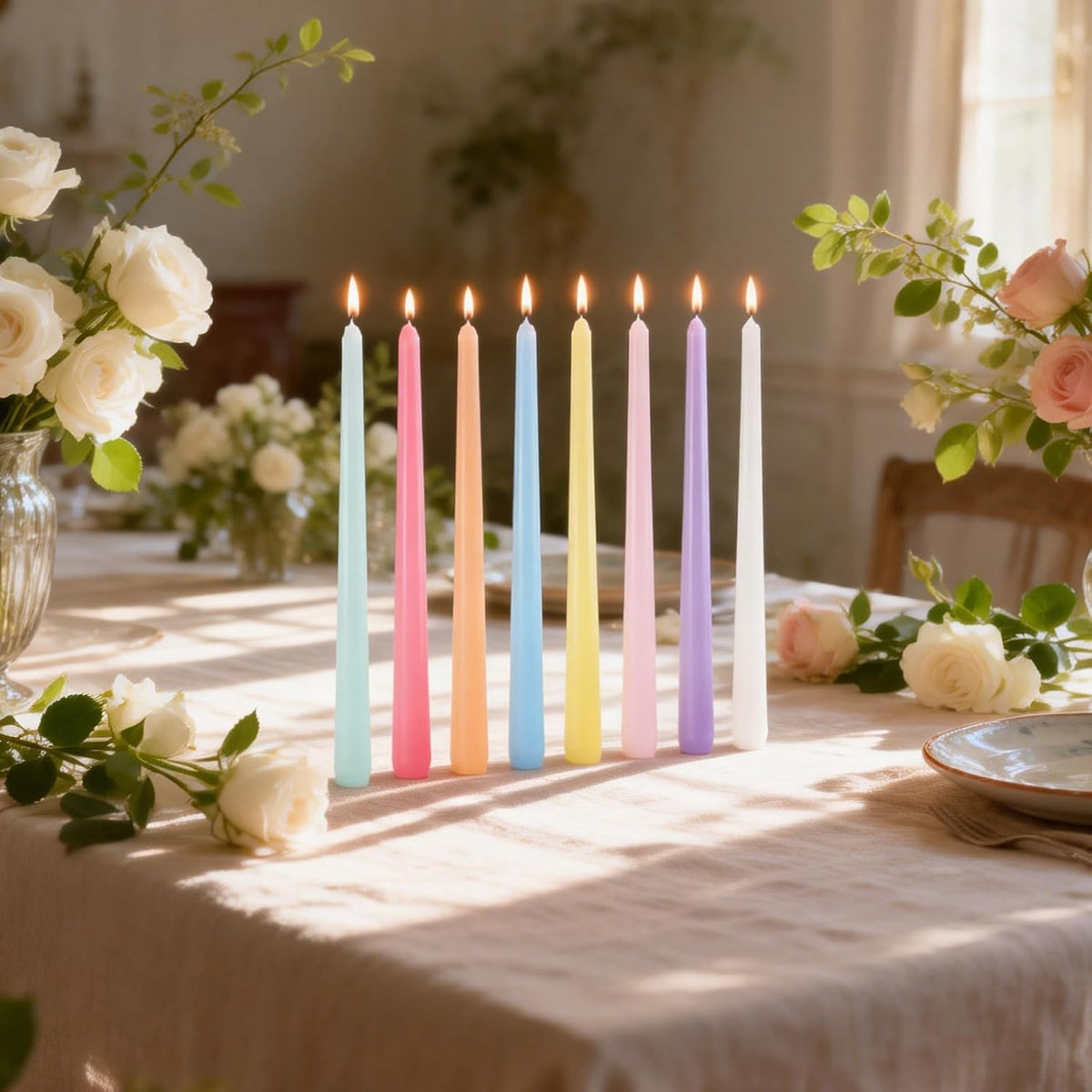 32 Pack Pastel Taper Candles, 10 Inch Colorful Candlestick