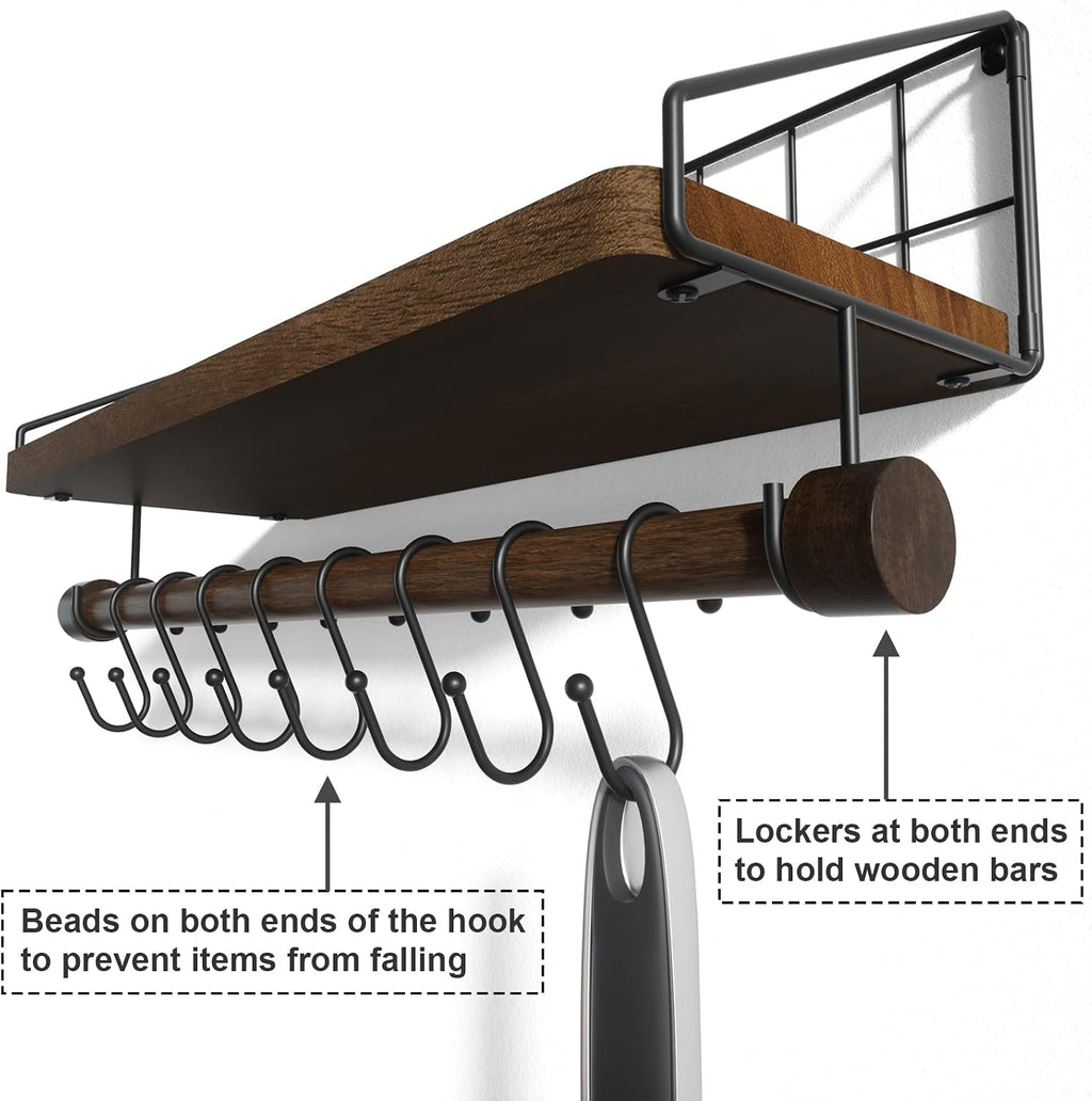 Alsonerbay Floating Shelf Coffee Bar Shelf with Towel Bar, Dark Brown