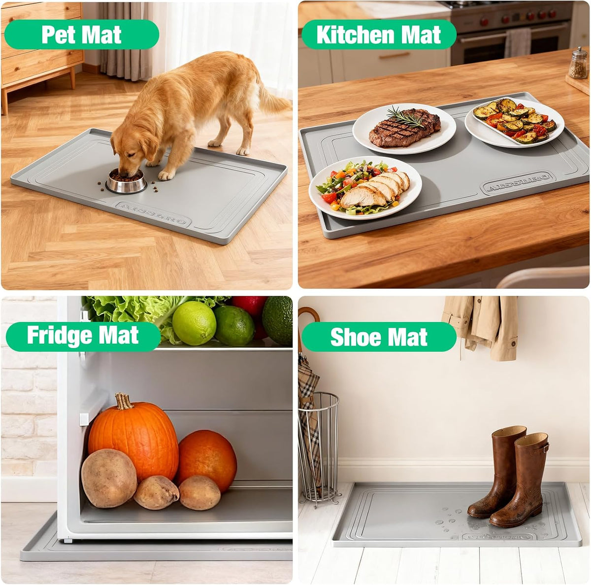 Under Sink Mat 34" X 22", Waterproof Silicone Cabinet Kitchen Liner, Gray