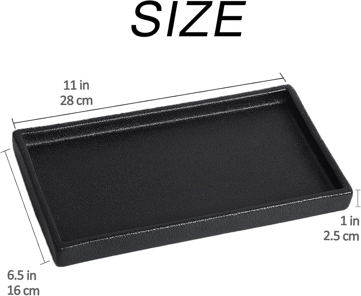 Bathroom Vanity Tray - 11'' Ceramic Rough-Textured Rectangle Countertop Tray, Heavy-Duty Organizer Plate for Perfume, Jewelry, Candles, Soap Dispenser, Kitchen Decorative Stone Trays, Black