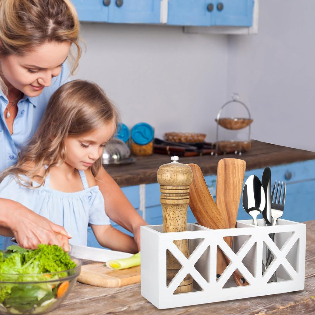 Wood Cutlery Silverware Holder Countertop Flatware Utensil Caddy for Party