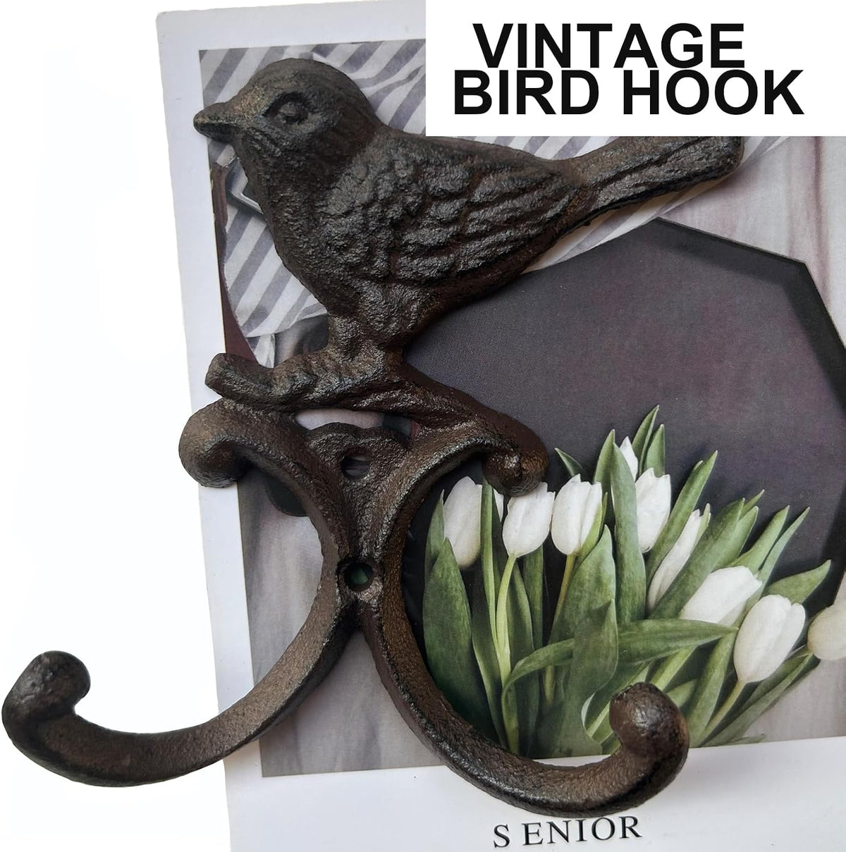 Vintage Cast Iron Animal Bird Wall Décor Hooks Hanger Wall Rack for Home Garden Country Farmhouse Rustic Wall Mounted Hooks for Hanging Coats Keys Tools Holder, Pack 2