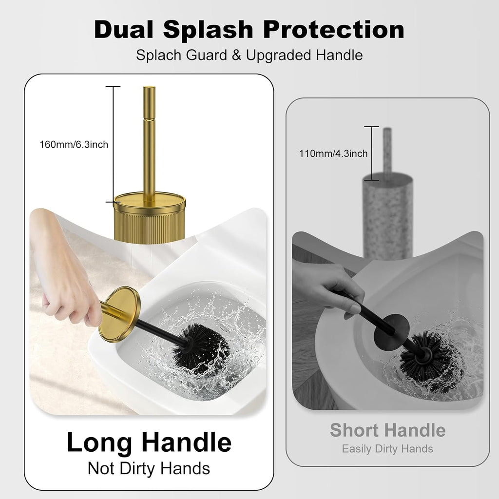 Metal Vertical Grain Toilet Bowl Brush and Holder Set Scrubber Warm Gold
