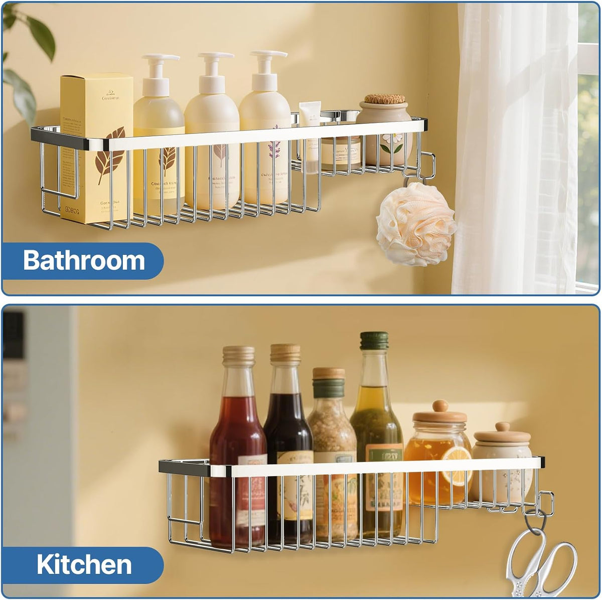 Wire Basket Wall Mount,Corner Shower Caddy 304 Stainless Steel,Bathroom Shower Organizer Soap Caddy,Polished Finish-Long Basket