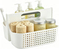 Haundry Portable Shower Caddy Basket, 2 Compartments Plastic Cleaning Caddy Organizer, Large Storage Tote with Handle for Bathroom, College, Dorm Room Essentials, White