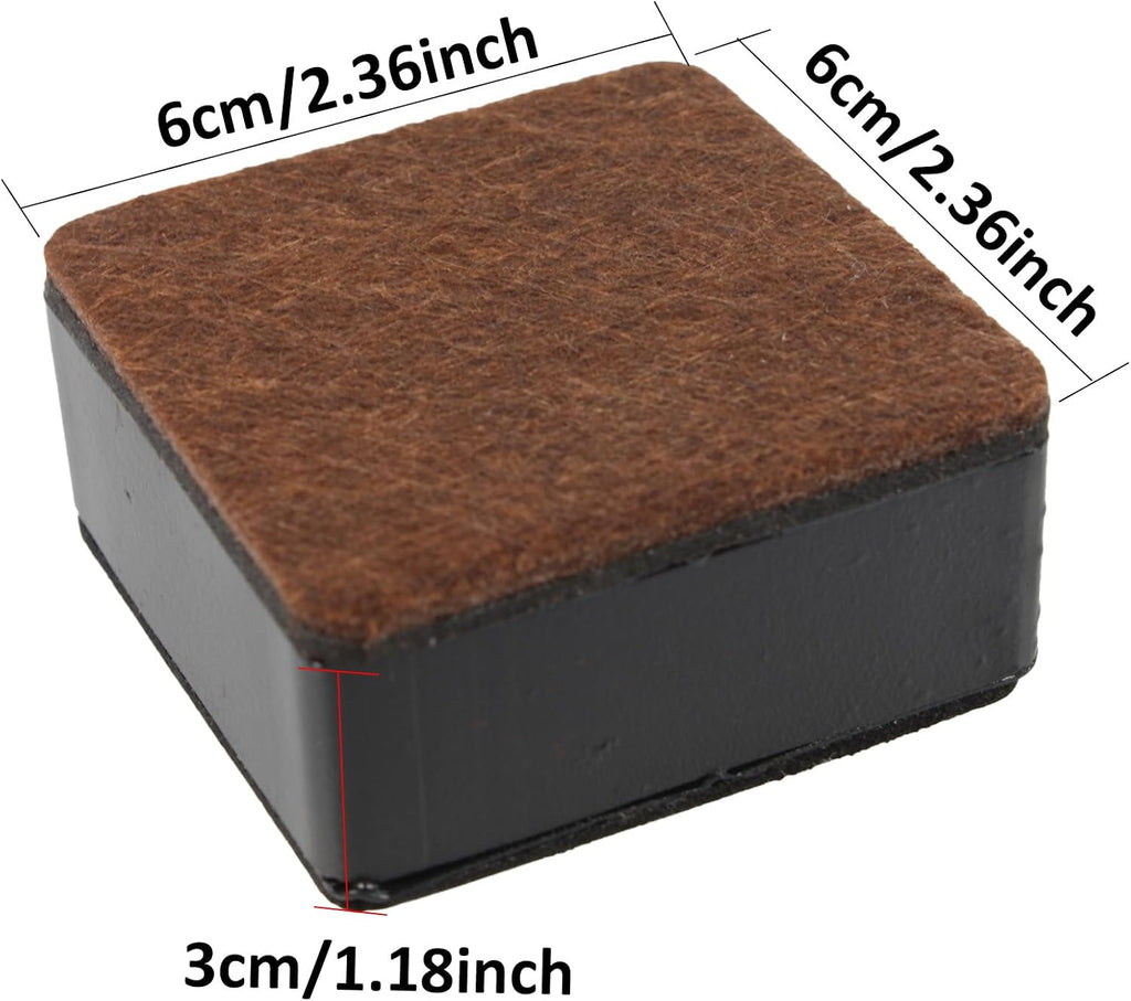 4PCS 1.2Inch Self-Adhesive Square Furniture Riser, Black Carbon Steel Bed Table Sofa Lift Riser, Heavy Duty Couch Cabinet Riser, Adds 1.2 Inch Height with Felt Pad