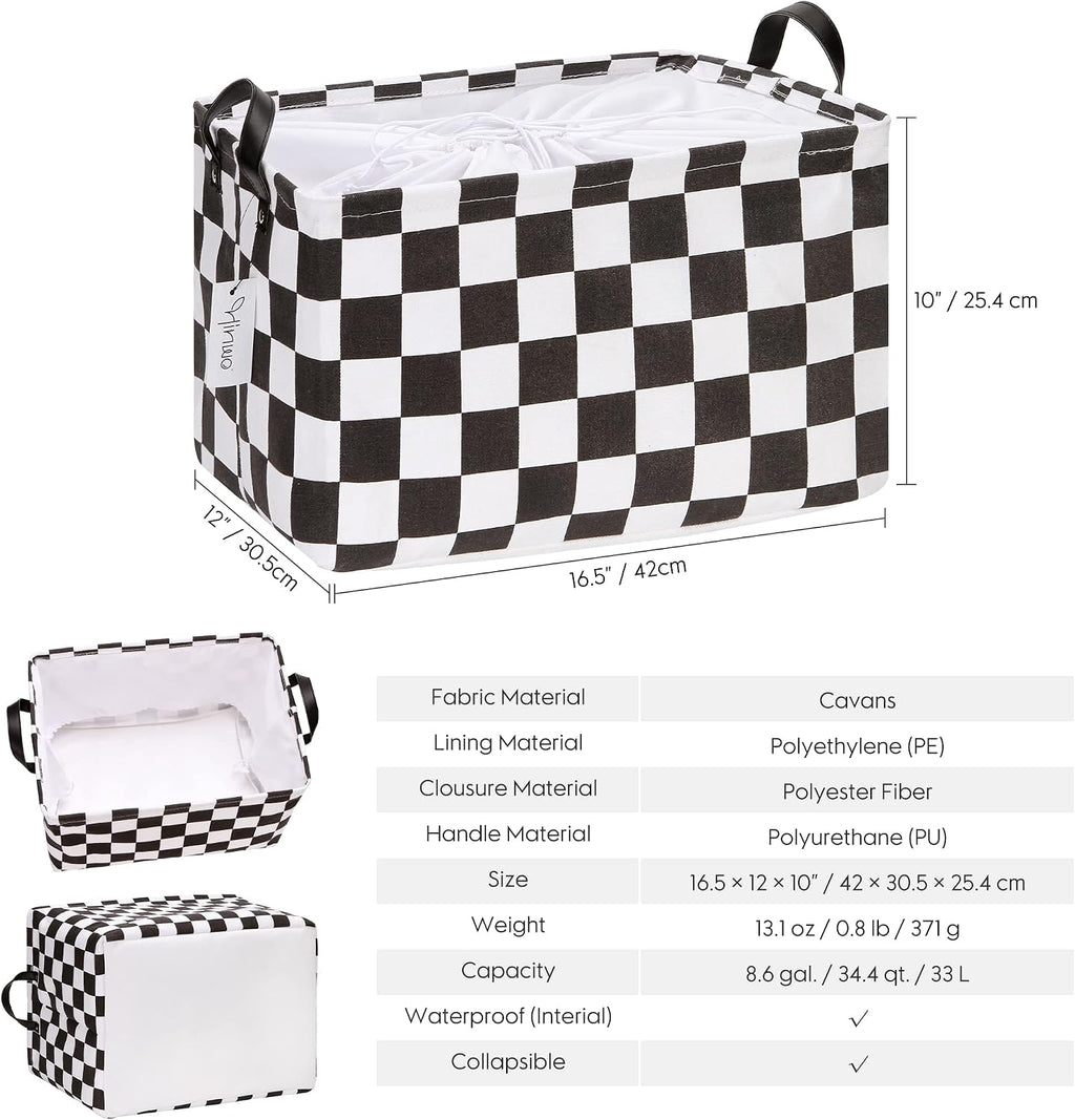 Hinwo 33L Large Canvas Storage Baskets with Lid and Handles, 2-Pack