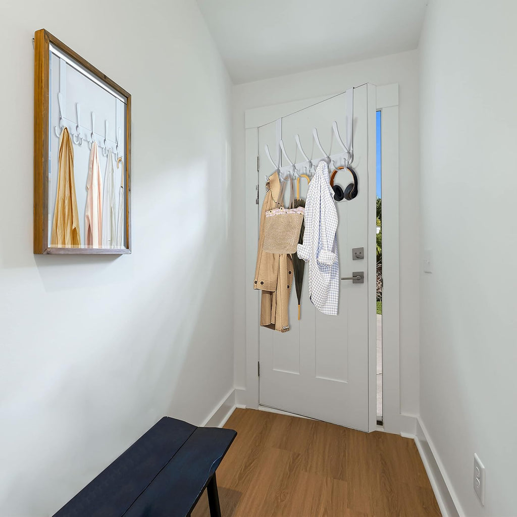 WEBI Over The Door Hooks Door Hanger Hook Rack with 5 Tri Hooks for Hanging,Over The Door Towel Rack Towel Hanger Door Coat Hanger Over Door Coat Rack Behind Back of Bathroom,White
