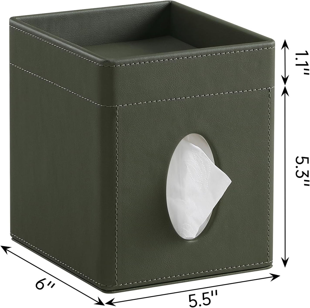 PU Leather Tissue Box Cover Square Tissue Box Holder Tissue Holder (Green)