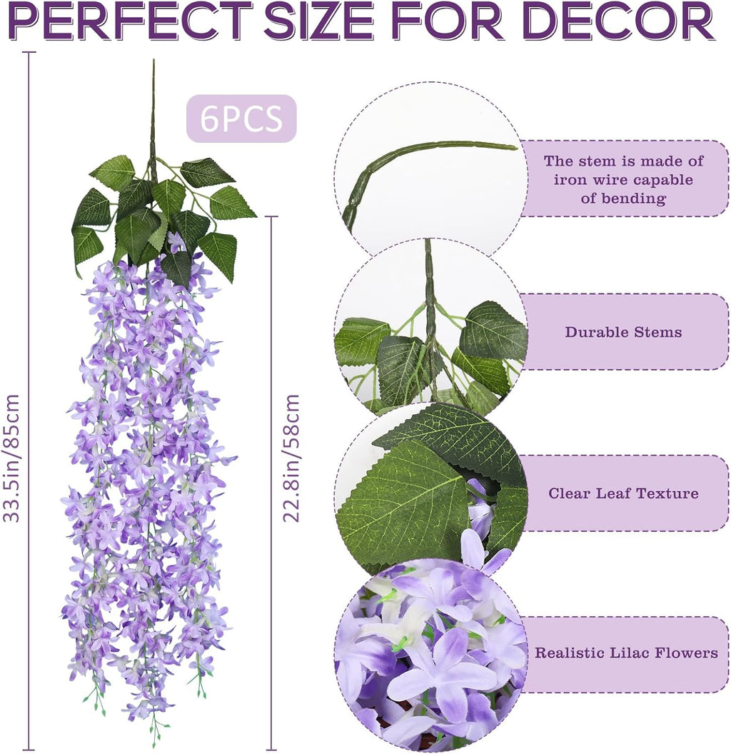 RECUTMS Artificial Lilac Flowers Garland 6Pc 33.5in Hang Silk Purple Floral