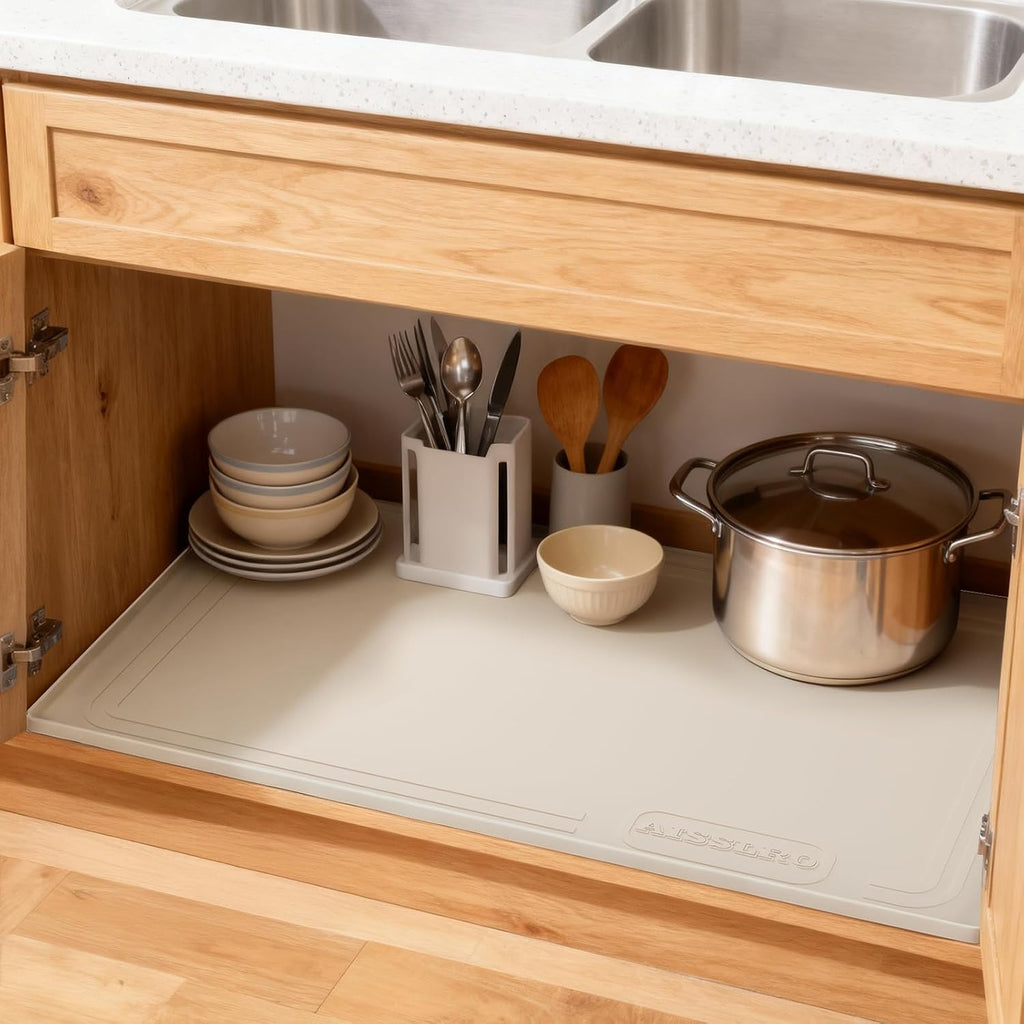 Waterproof Under Sink Mat 34"x22", Silicone Mat, Beige