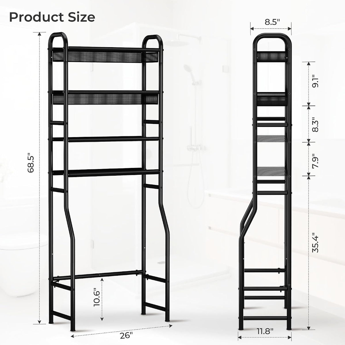 4-Tier Over The Toilet Storage Shelf, Bathroom Over Toilet Organizer