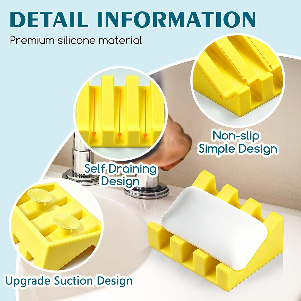 Silicone Soap Dish Self Draining with Suction Cups (Yellow,1 Pack)