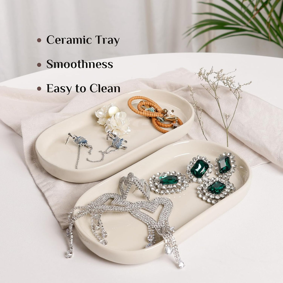 2 Packs Ceramic Jewelry Tray Oval Vanity Dish for Rings Earrings