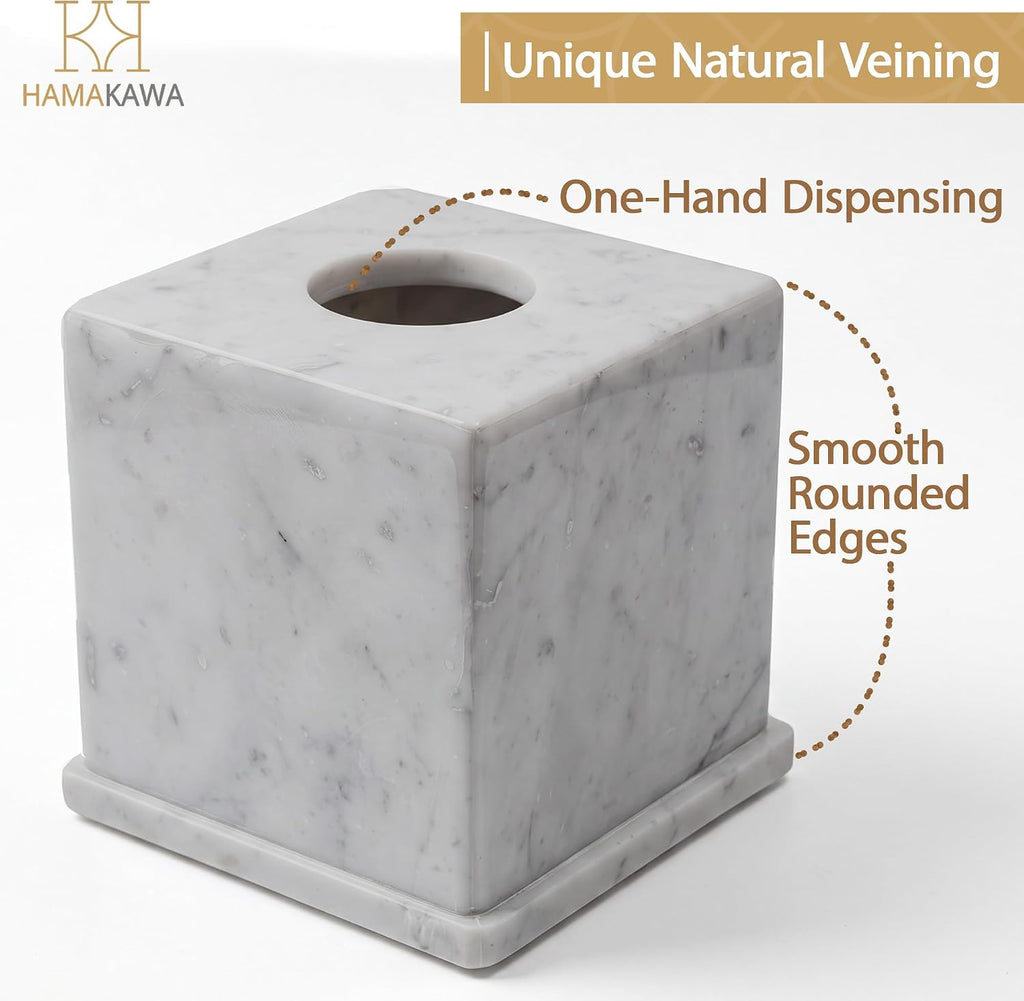 Natural Marble Tissue Box Cover, Carrara White Tissue Organizer