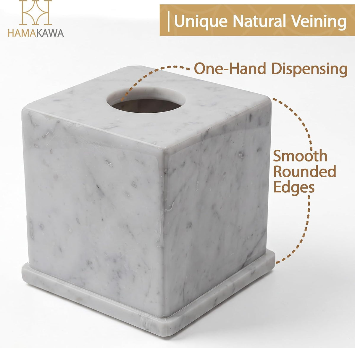 Natural Marble Tissue Box Cover, Carrara White Tissue Organizer