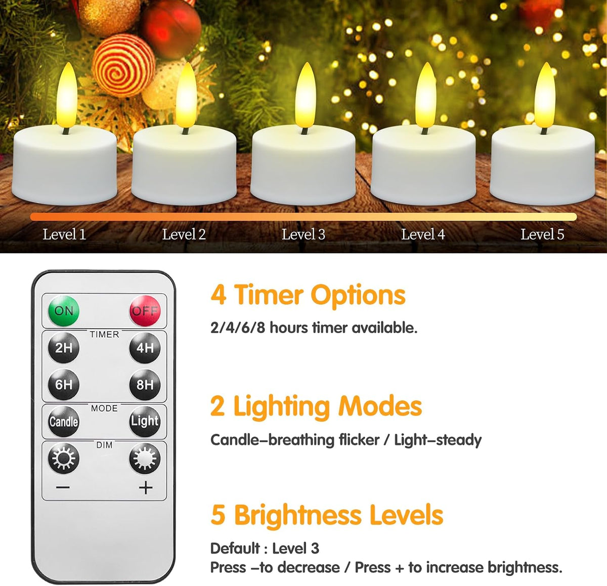 Rechargeable Tea Lights with Remote Timer (6PCS-Charging Base not Included)