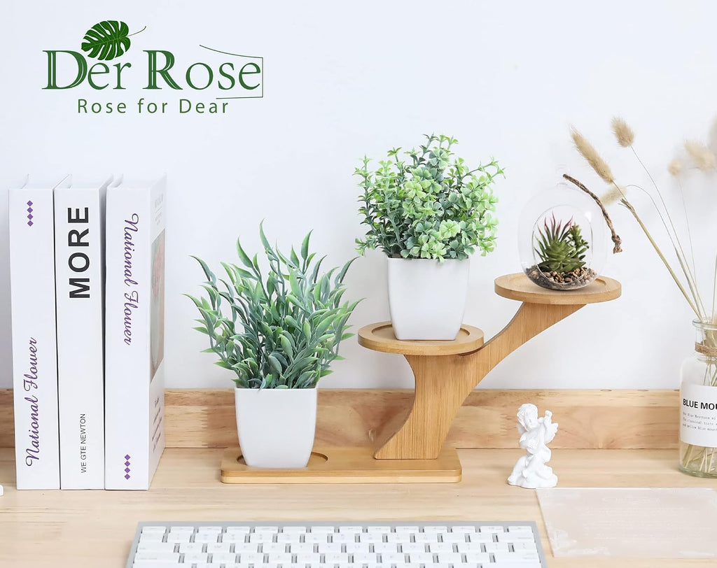 Der Rose 2 Pack Faux Plants Indoor Mini Plants for Desk Decor