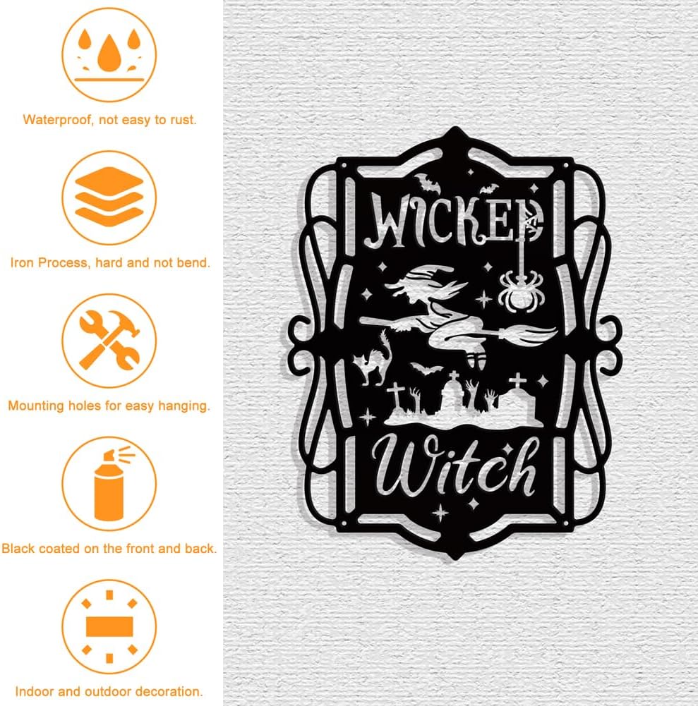 NBEADS Wicked-Witch Metal Wall Art Decor, Matte Black Wall Hanging Decor Silhouette Wall Art for Home Bedroom Living Room Bathroom Kitchen Office Hotel Wall Decoration, 8.7×11.3"(22.1×28.6cm)
