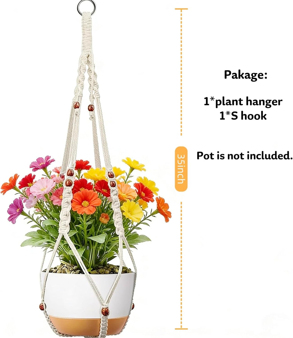 35 inch Macrame Plant Hanger for 5-10 Pot Indoor wall Window Boho Long Crochet White Rope Hanging Planters for Plant Holder Outdoor (Ivory2)