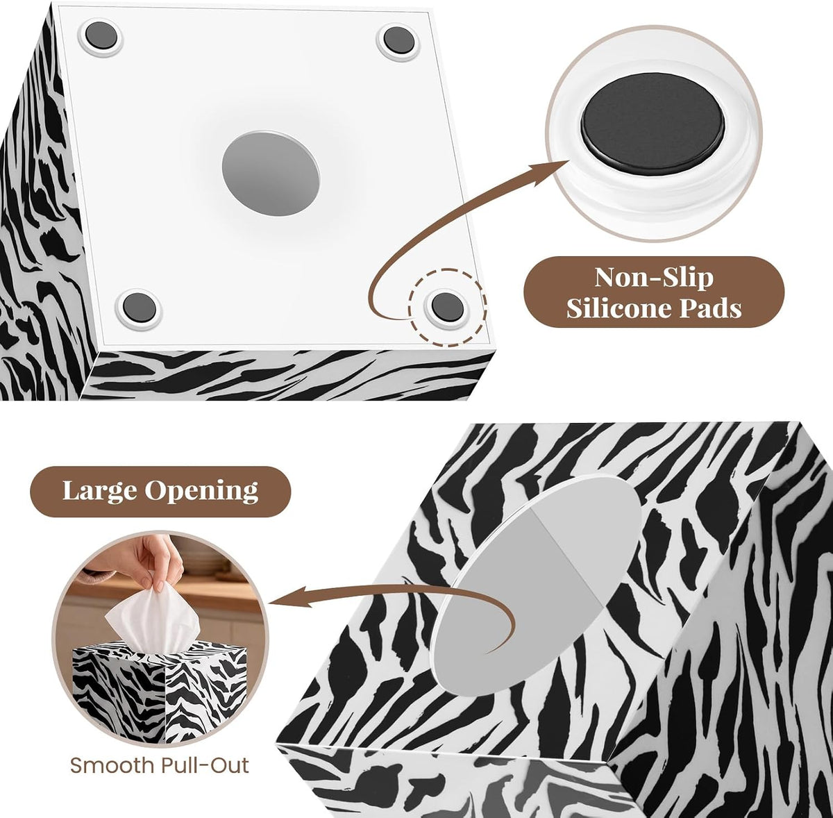 SquareTissue Box Cover, Classic Zebra Print, Bold Monochrome Zebra Design