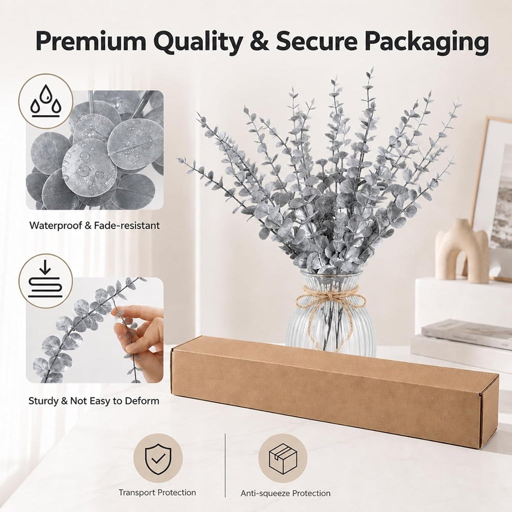 18 Pcs Artificial Eucalyptus Stems Frosted Silver Leaves Fake Greenery Branches Faux Flowers Bouquet for Home Decor Wedding Centerpiece Table Decoration