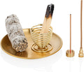 ZenBless 4 in 1 Incense Burner, Palo Santo Holder, Sage Holder, Incense Holder for Incense Sticks/Coil/Cones, 5.5 inches Brass Ash Catcher for Meditation Yoga Room