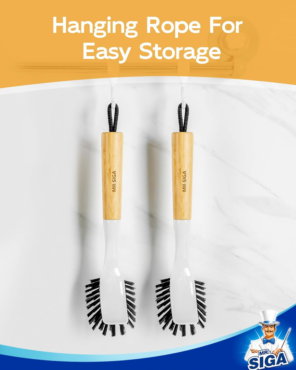 MR.SIGA Dish Brush with Handle, Dish Scrubber Brush for Pans, Pots