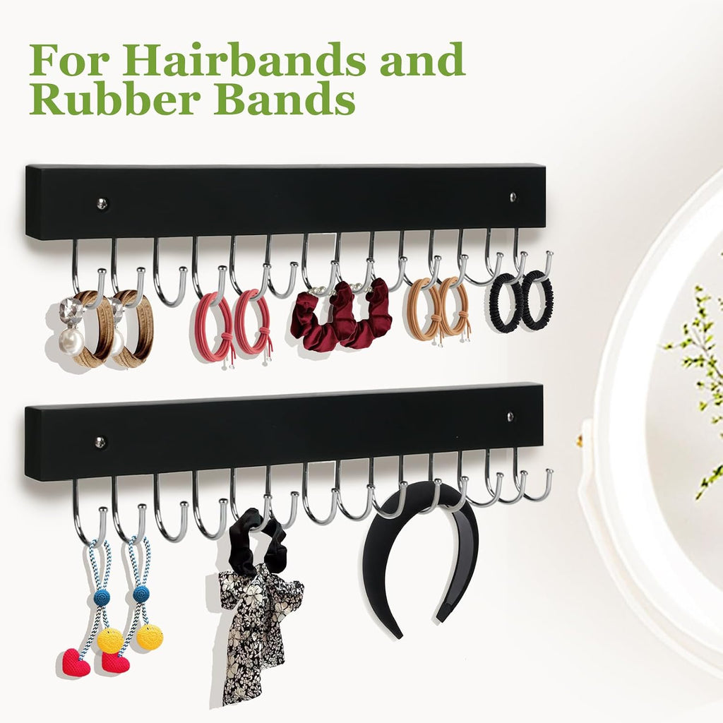 2-Pack Necklace Holder Wall-Mounted Wooden Jewelry Organizer with 28 Hooks