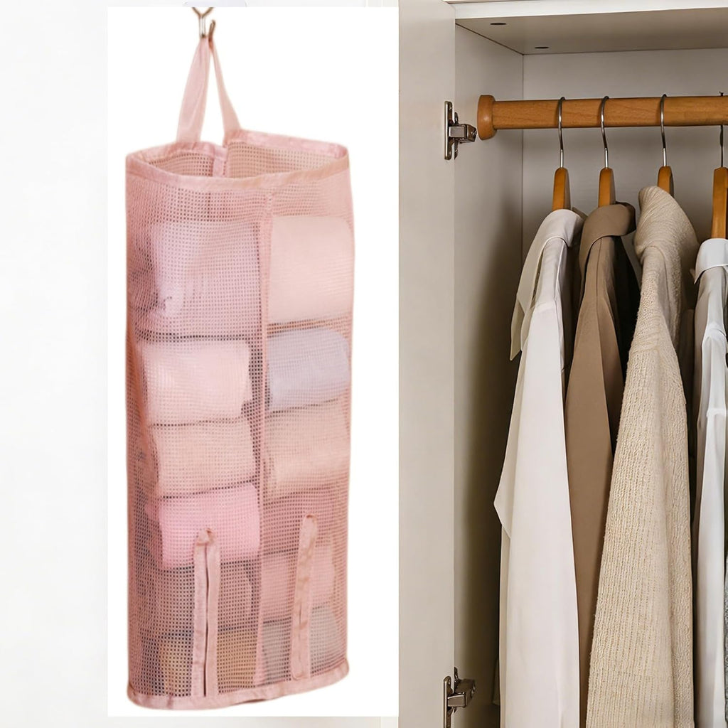 Hanging Sock Storage Bag,Sock Underwear OrganizerWall Mount Multifunctional Bag,Saver Kitchen Storage Holder,Hanging Closet Organizer,for Storing Socks Ties Plastic Bag 3PCS (Pink)