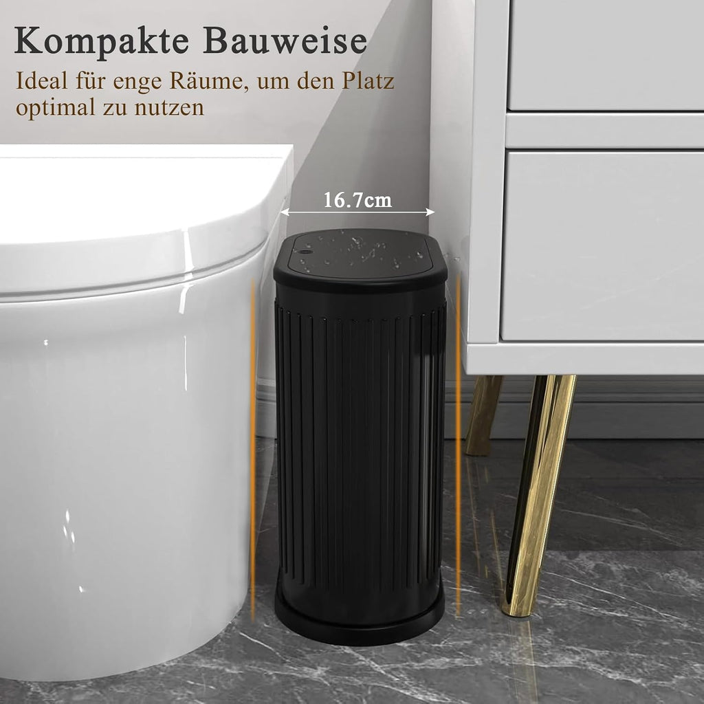 1.6 Gallon Trash Can with Lid, Small Bathroom Trash Can Wastebasket, Slim Garbage Can with Inner Bucket, Press Top Lid Garbage Container Bin for Kitchen, Home, Office, Bedroom, Living Room (Black)