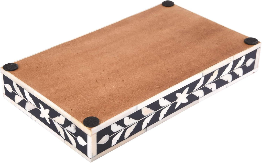 Handicrafts Home Bone Inlay Black Decorative Organizer Vanity Tray, 10x6