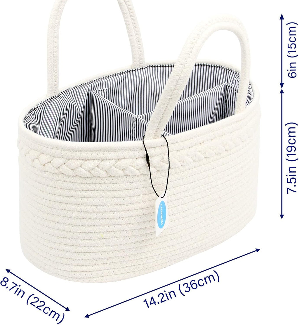 Casaphoria Woven Sundries Hamper - Cotton Rope Basket for Storage, Caddy, Organizer with Handle - Cream White (14.2"x8.5"x7.1")