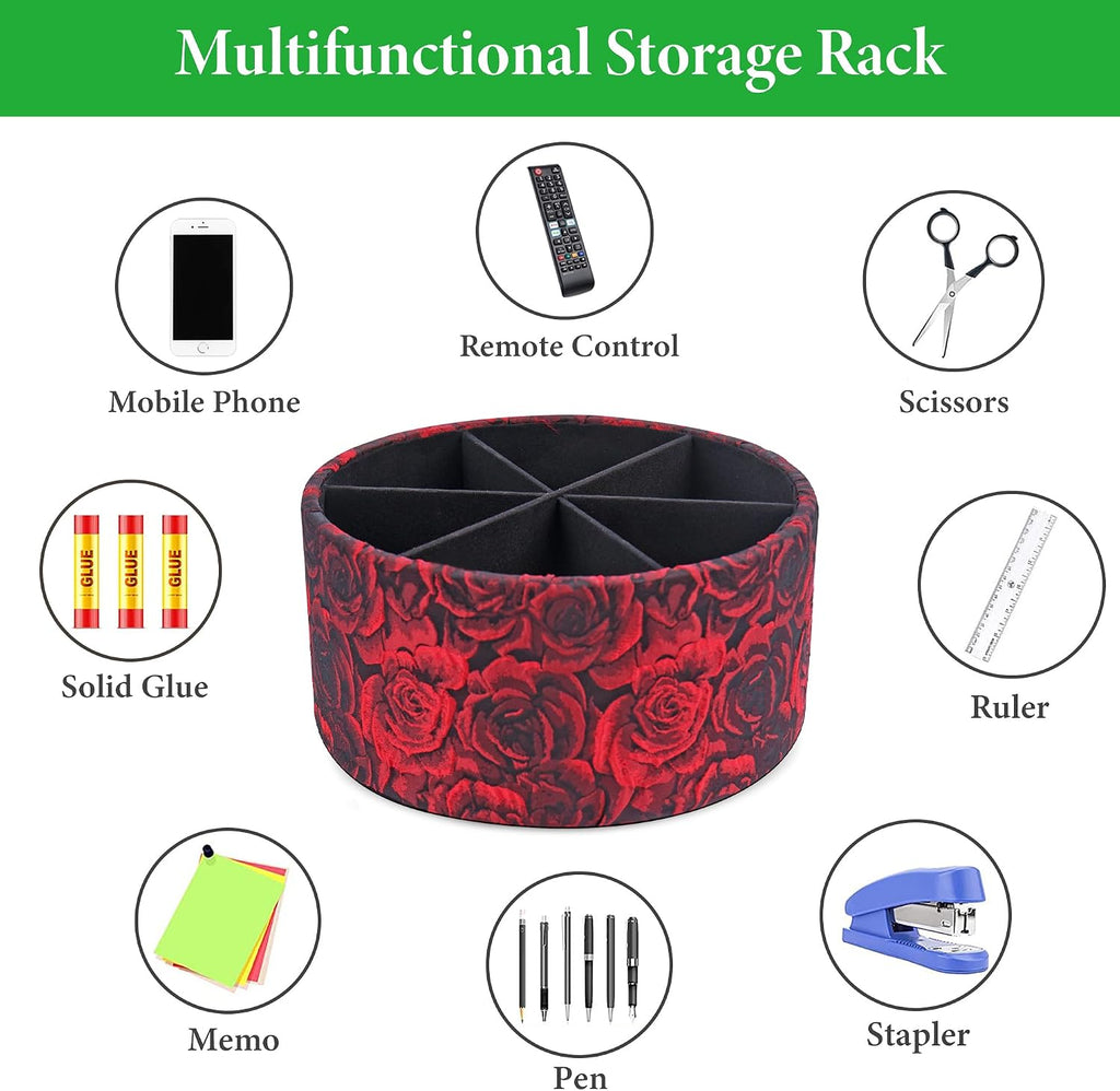 Remote Control Holder, 360°Spinning PU Leather Desk TV Remote Caddy,Desk Storage Box Room Accessories for Controller, Media,Mail,Calculator, Mobile Phone,Pencil(1-B3D Red)