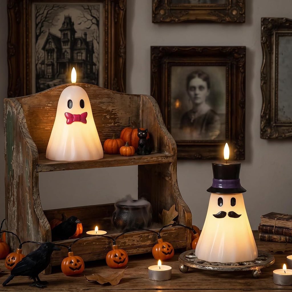 Halloween Decor Flameless Ghost Candles with 6H Timer, 2PCS
