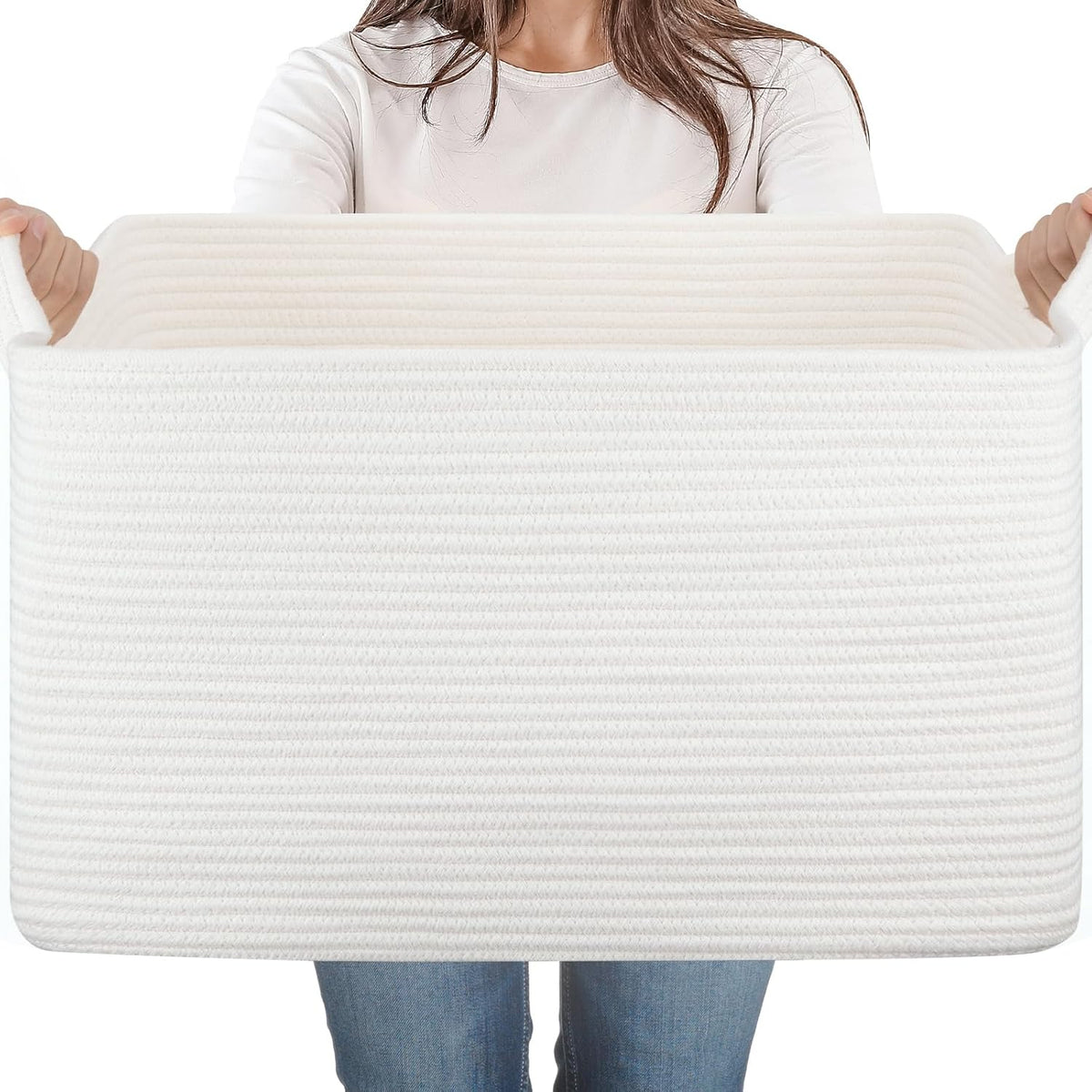65L Large Woven Blanket Basket for Living Room, 19.7"x15.7"x11.8"