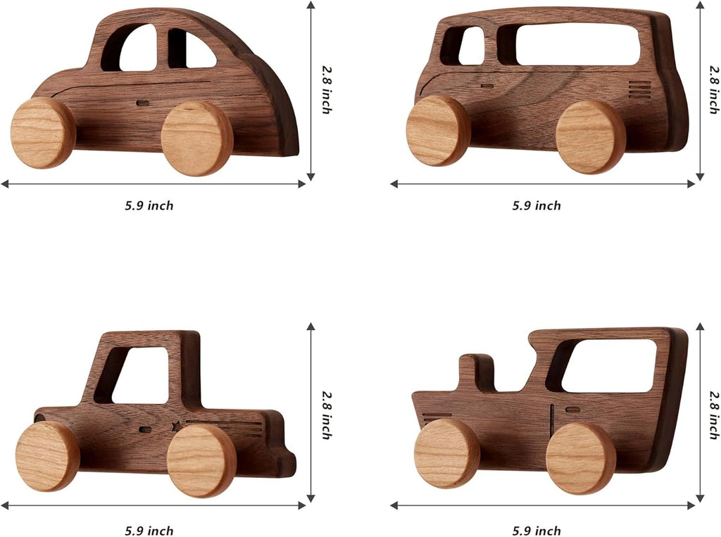 Vinoil Kids Coat Hooks Wall Mount, Walnut Car-Shaped Coat Rack Heavy Duty for Bathrooms,Kids’ Room,Door,Nursery,Entryway, 4 Pack Wood Wall Hooks for Hanging Hats,Backpacks,Towels,Keys&Clothes